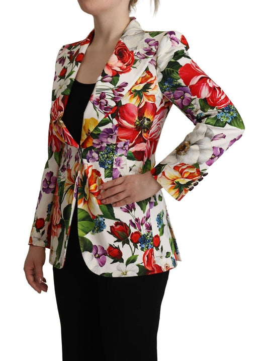 Elegant Floral Stretch Cotton Blazer Jacket