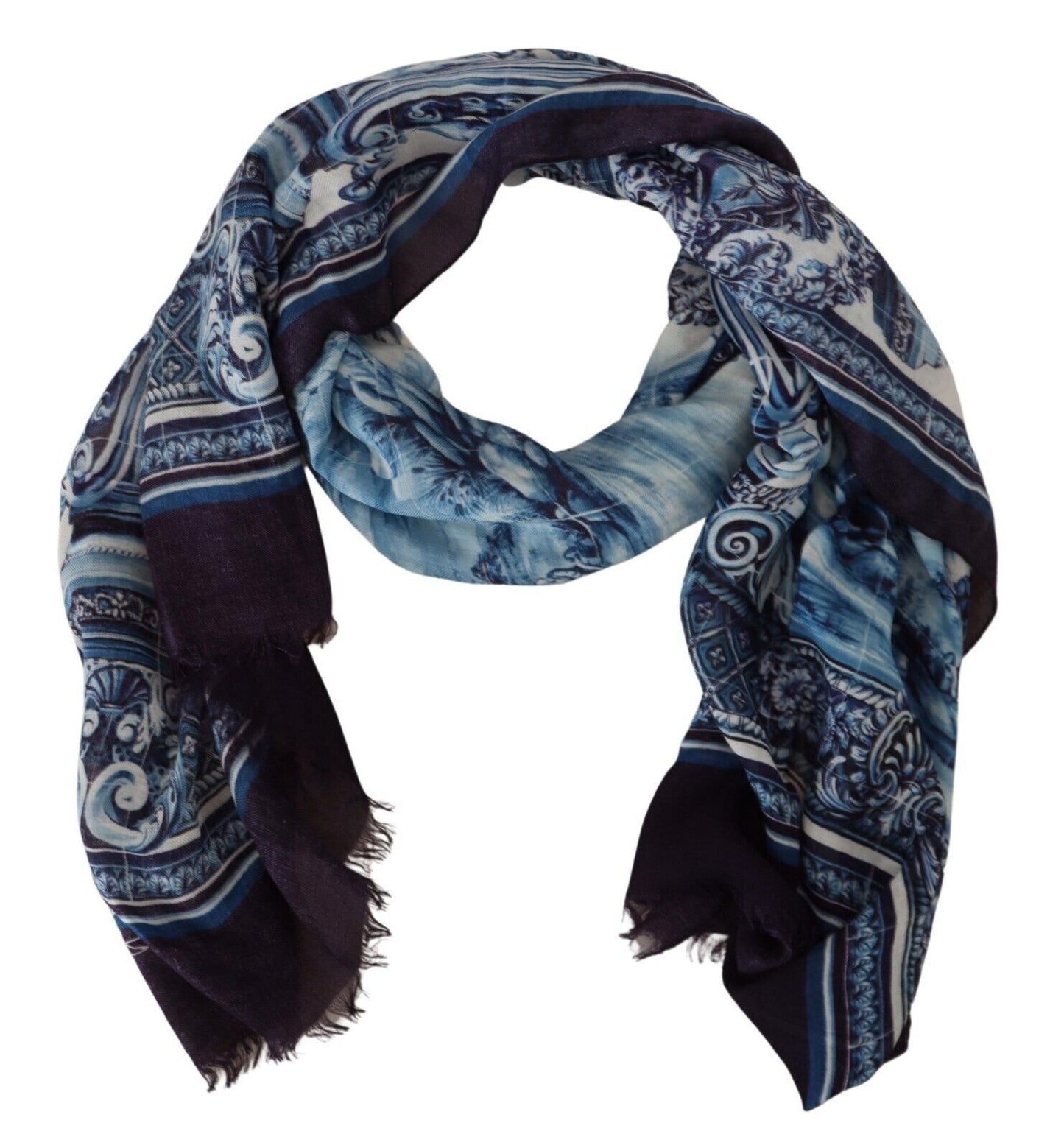 Blue Printed Men Neck Wrap Shawl Scarf