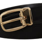 Chic Grosgrain Leather Belt with Gold Tone Buckle
