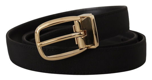 Chic Grosgrain Leather Belt with Gold Tone Buckle