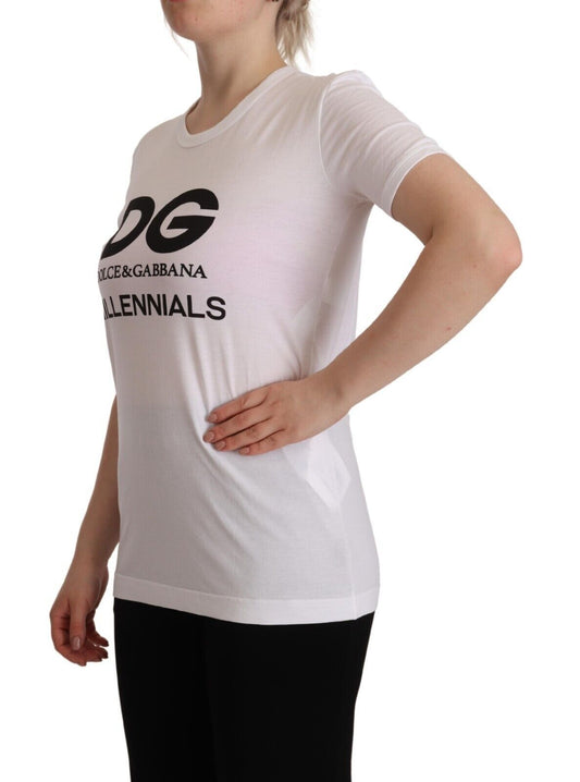 Elegant Crew Neck White Tee with DG Millennials Print