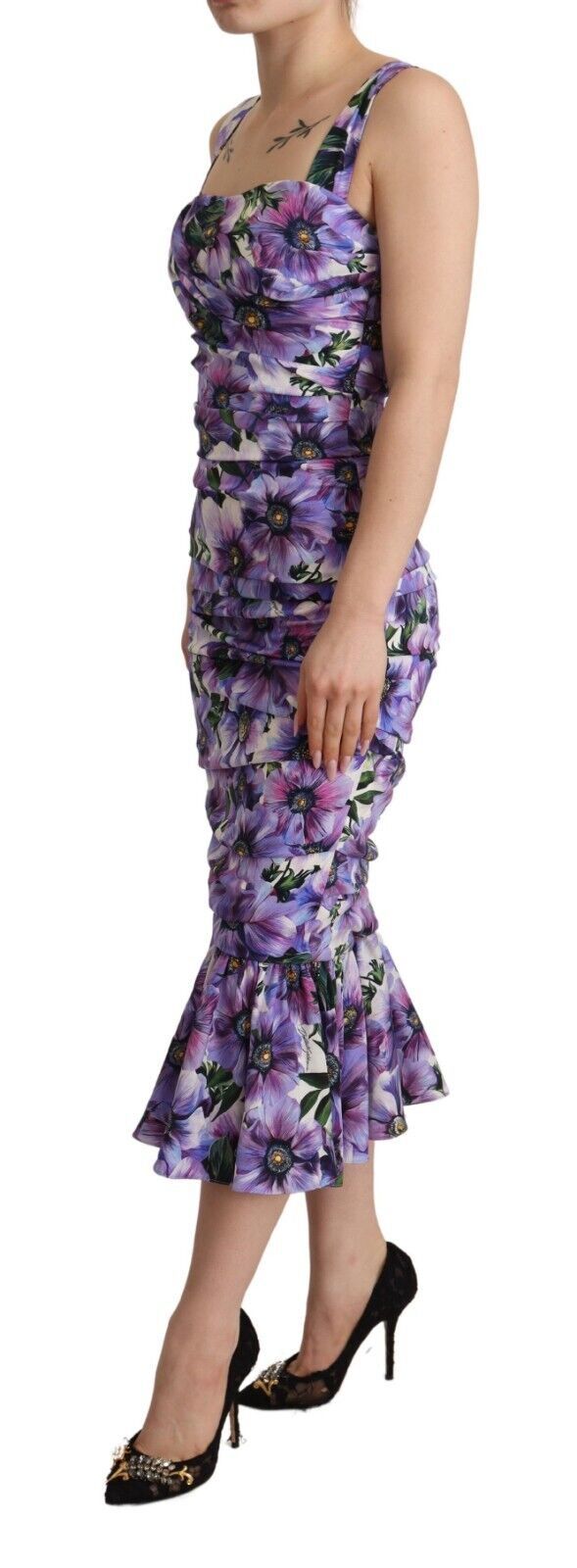 Elegant Silk Floral Sheath Midi Dress