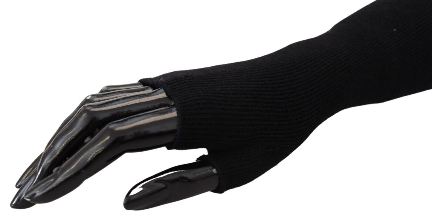 Black Knitted Elbow Length Gloves