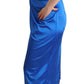 Blue Acetate Sleeveless Pleated Midi Sheath Dress