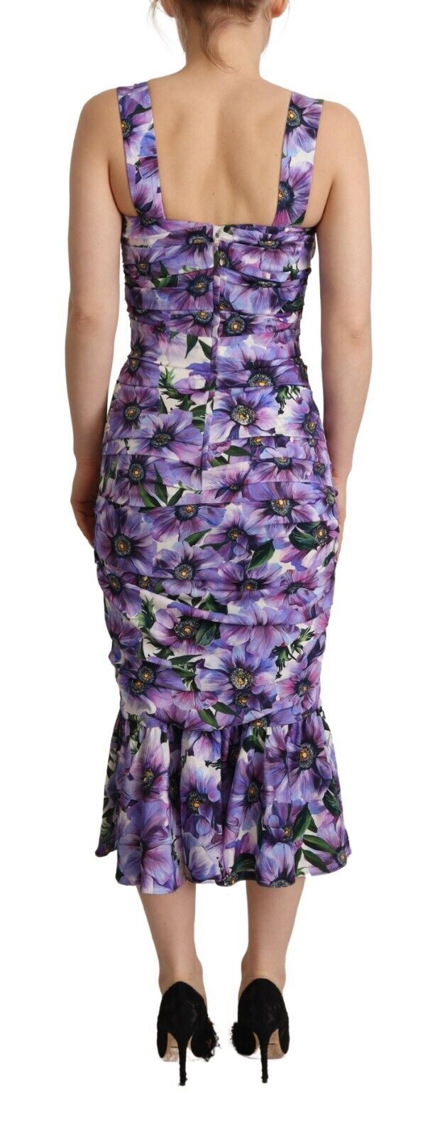 Elegant Silk Floral Sheath Midi Dress