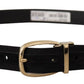 Chic Grosgrain Leather Belt with Gold Tone Buckle