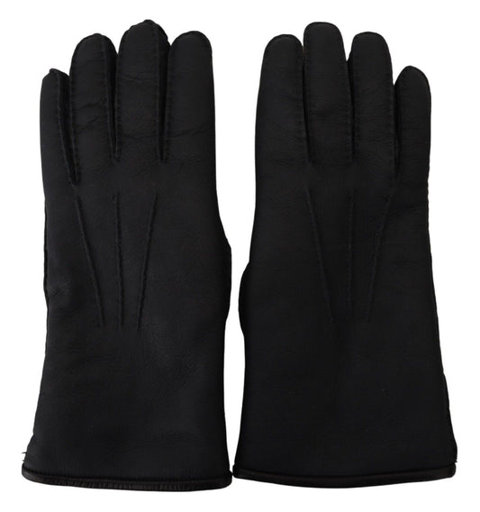 Elegant Black Leather Winter Gloves