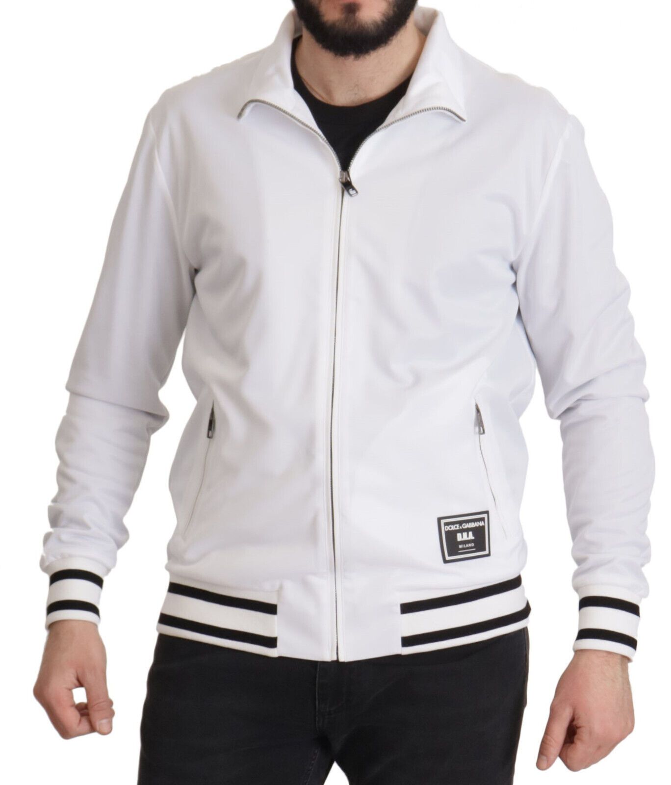 White DG D.N.A. Zipper Stretch Sweater