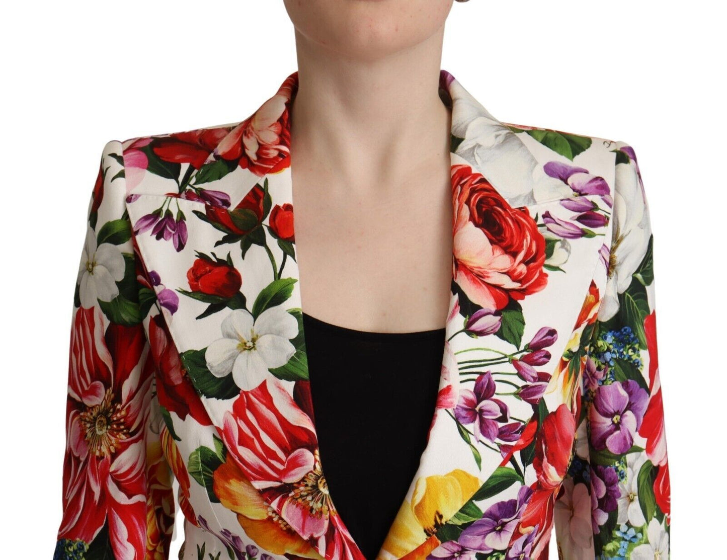 Elegant Floral Stretch Cotton Blazer Jacket