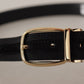 Chic Grosgrain Leather Belt with Gold Tone Buckle