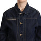 Dark Blue Button Down Long Sleeves Denim Jacket