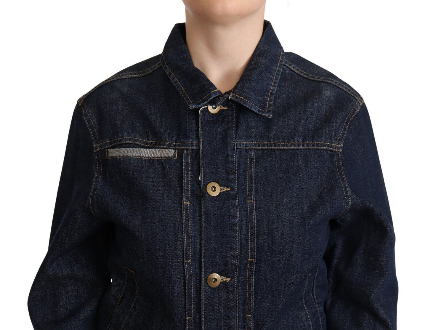 Dark Blue Button Down Long Sleeves Denim Jacket