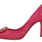 Crystal-Embellished Lace Heels in Pink