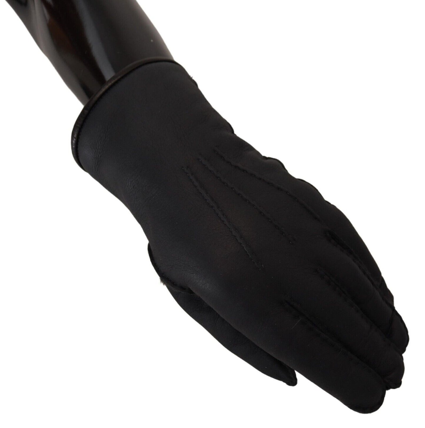 Elegant Black Leather Winter Gloves