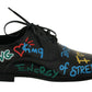 Exclusive Handpainted Black Leather Derby Shoes