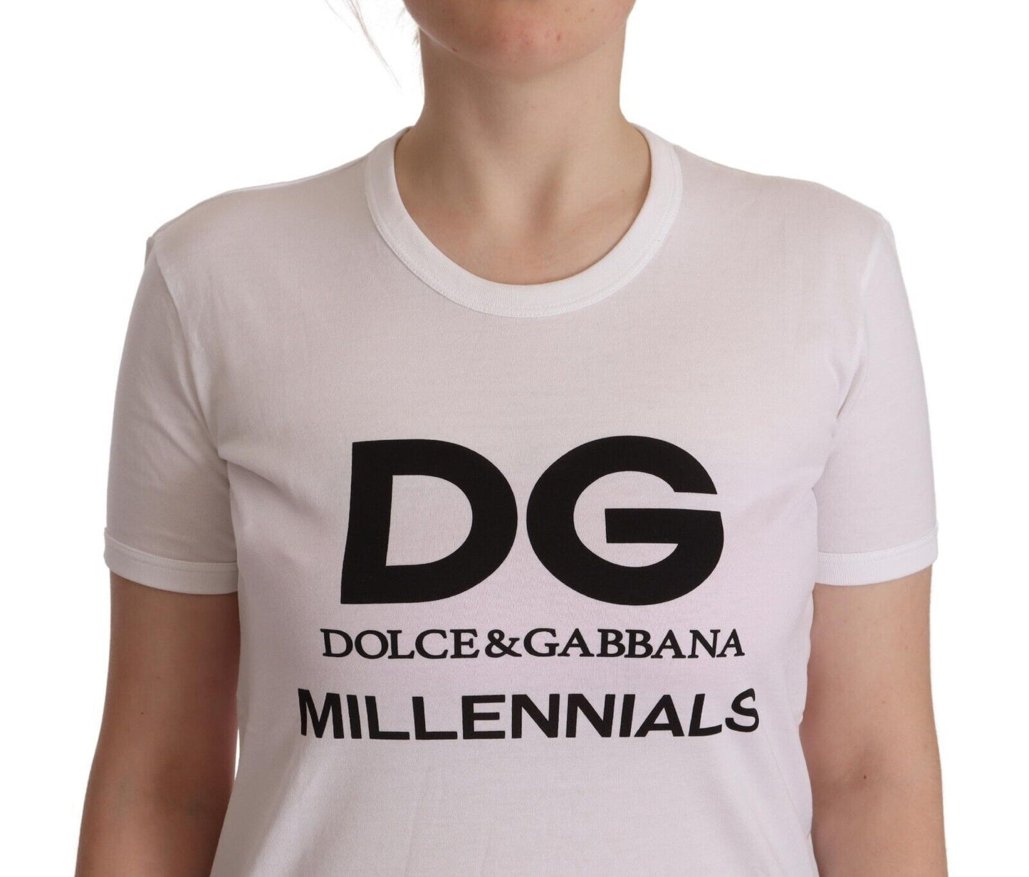 Elegant Crew Neck White Tee with DG Millennials Print