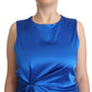 Blue Acetate Sleeveless Pleated Midi Sheath Dress