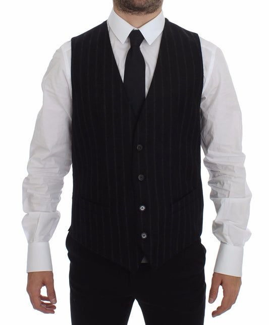 Black Striped Wool Logo Vest Gilet Weste