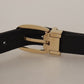 Chic Grosgrain Leather Belt with Gold Tone Buckle