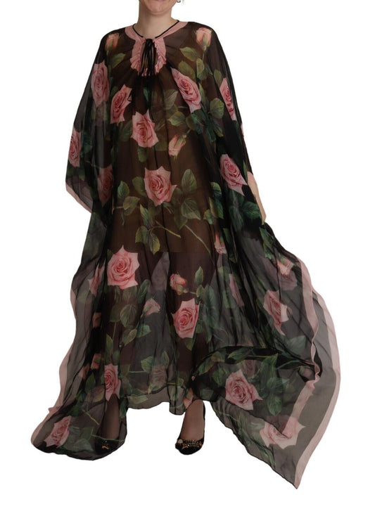 Elegant Floral Kaftan Silk Dress