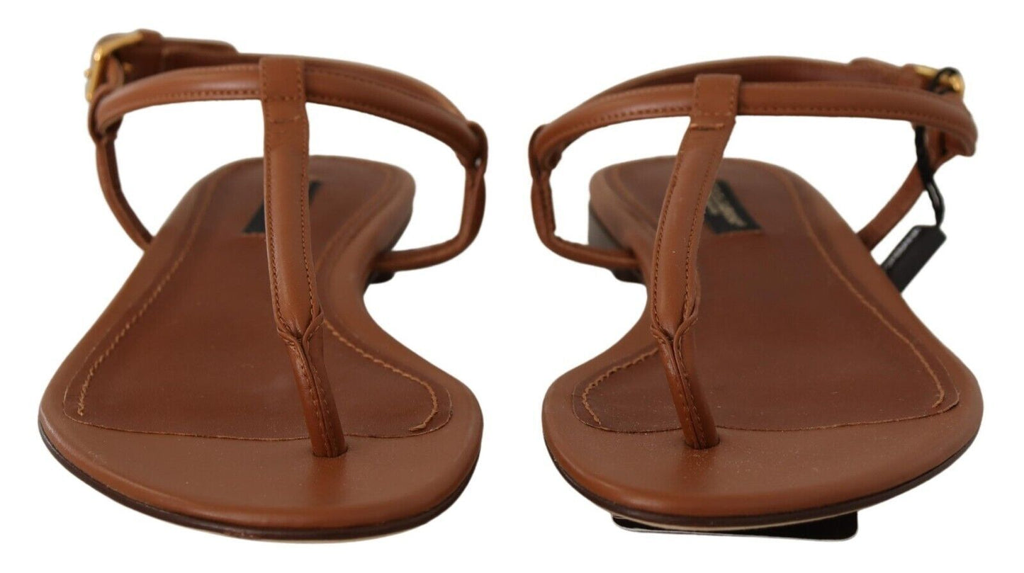 Elegant Leather T-Strap Flat Sandals