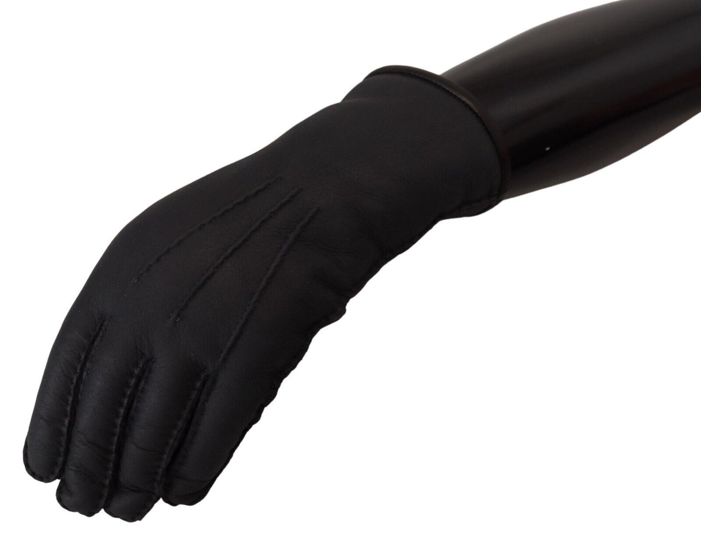 Elegant Black Leather Winter Gloves