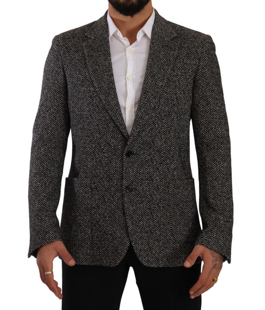 Elegant Slim Fit Gray Wool Blazer