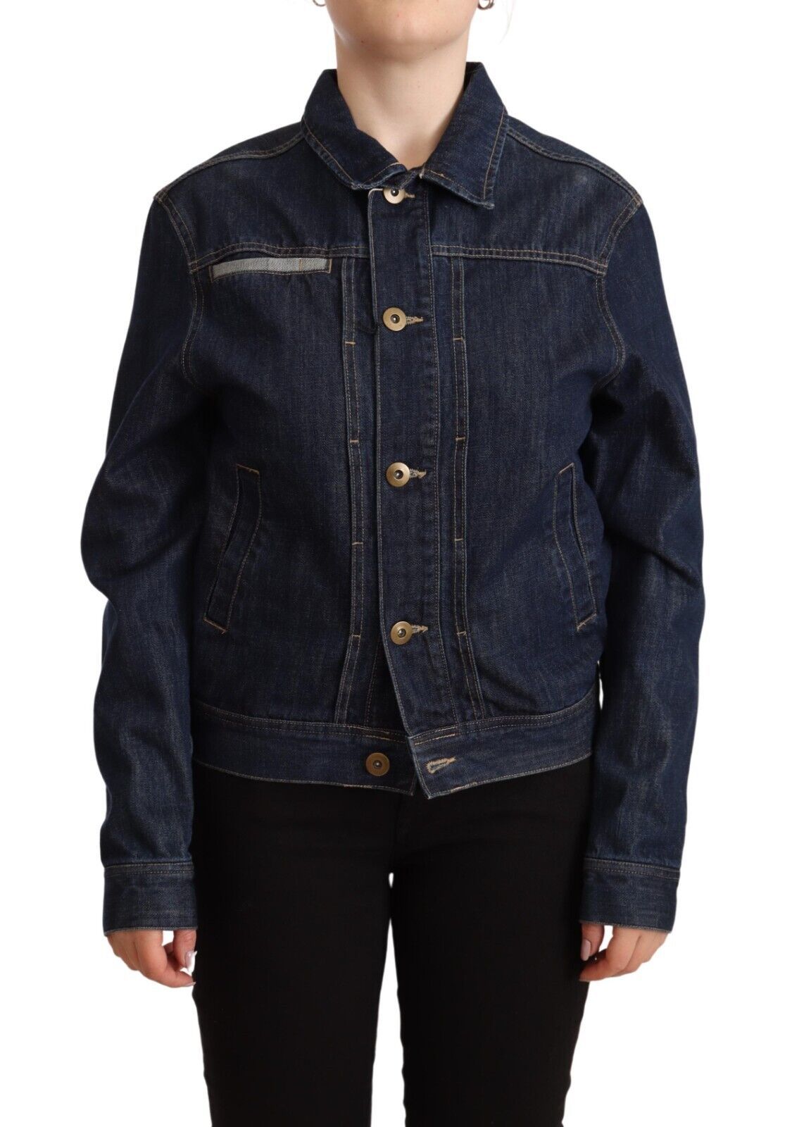 Dark Blue Button Down Long Sleeves Denim Jacket