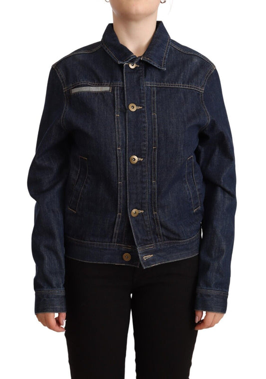 Dark Blue Button Down Long Sleeves Denim Jacket