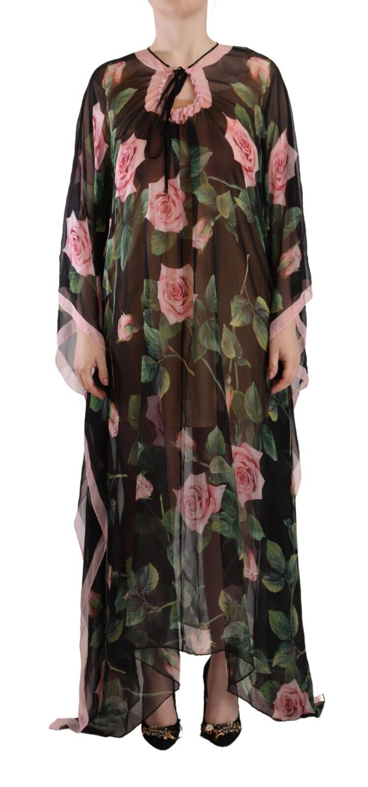 Elegant Floral Kaftan Silk Dress