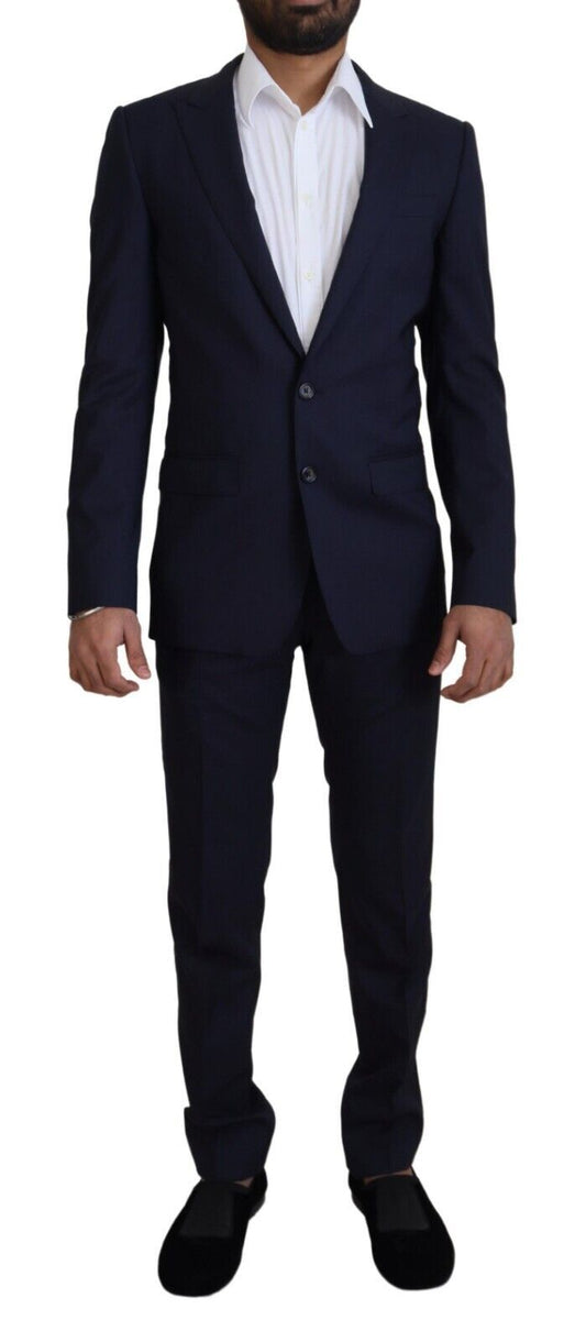 Elegant Black Wool-Silk Slim Fit Suit