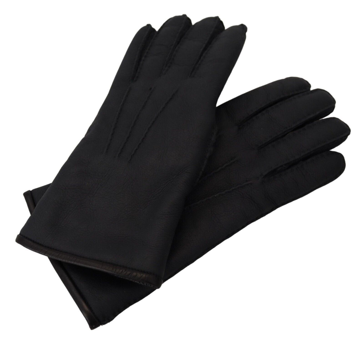 Elegant Black Leather Winter Gloves