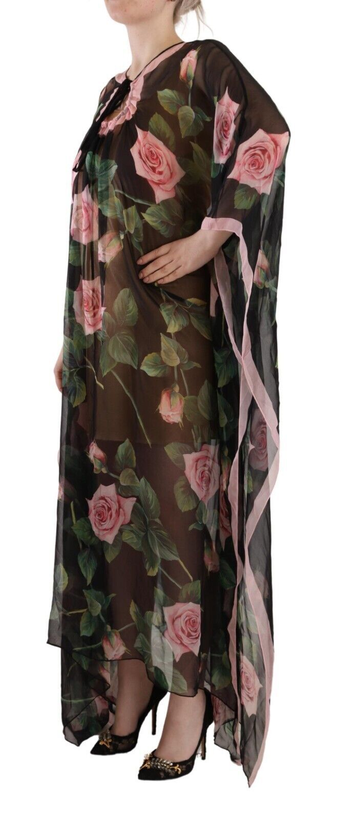 Elegant Floral Kaftan Silk Dress