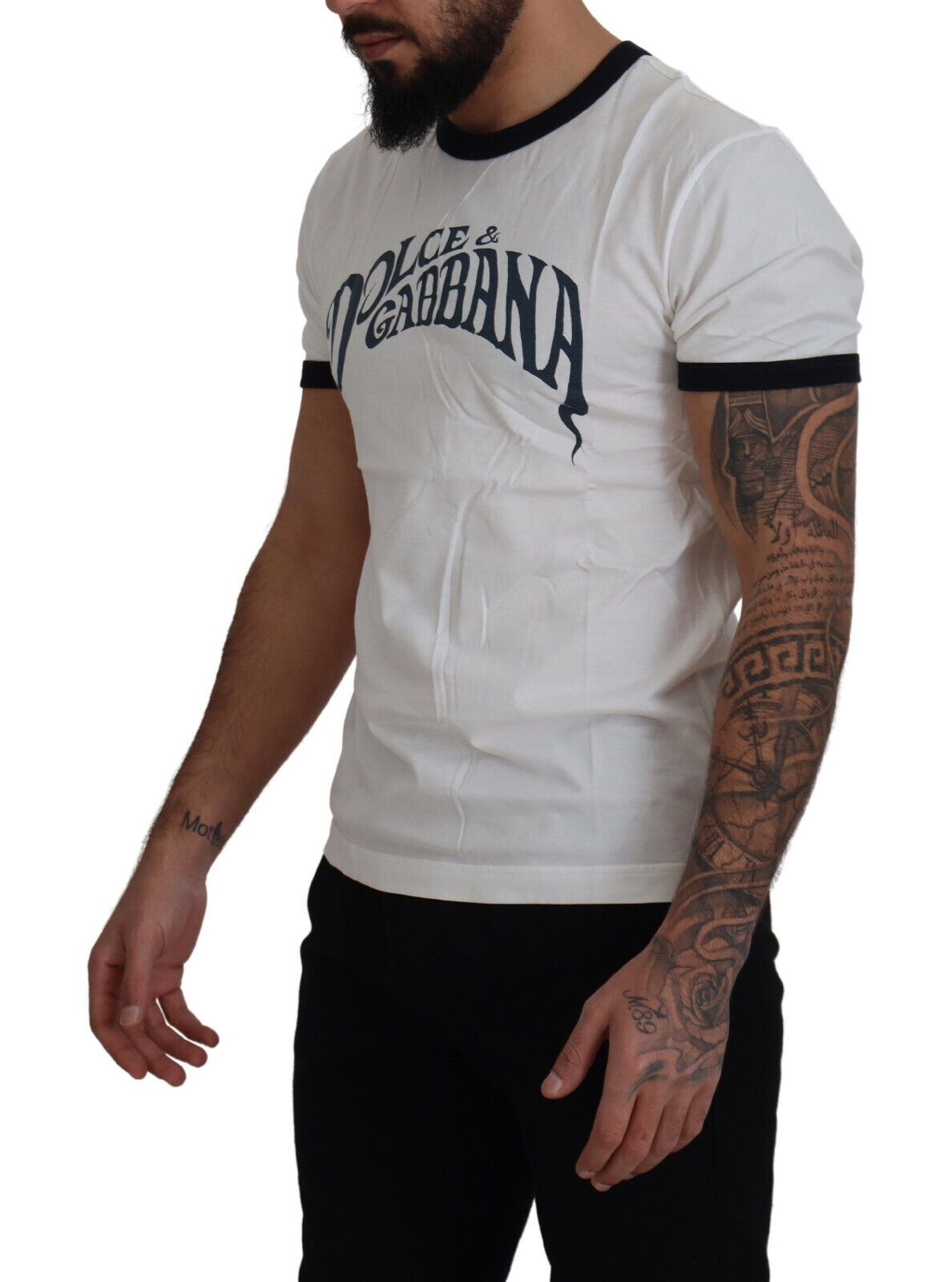 Elegant White Logo Print Crewneck Tee