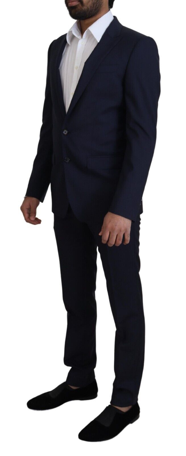 Elegant Black Wool-Silk Slim Fit Suit