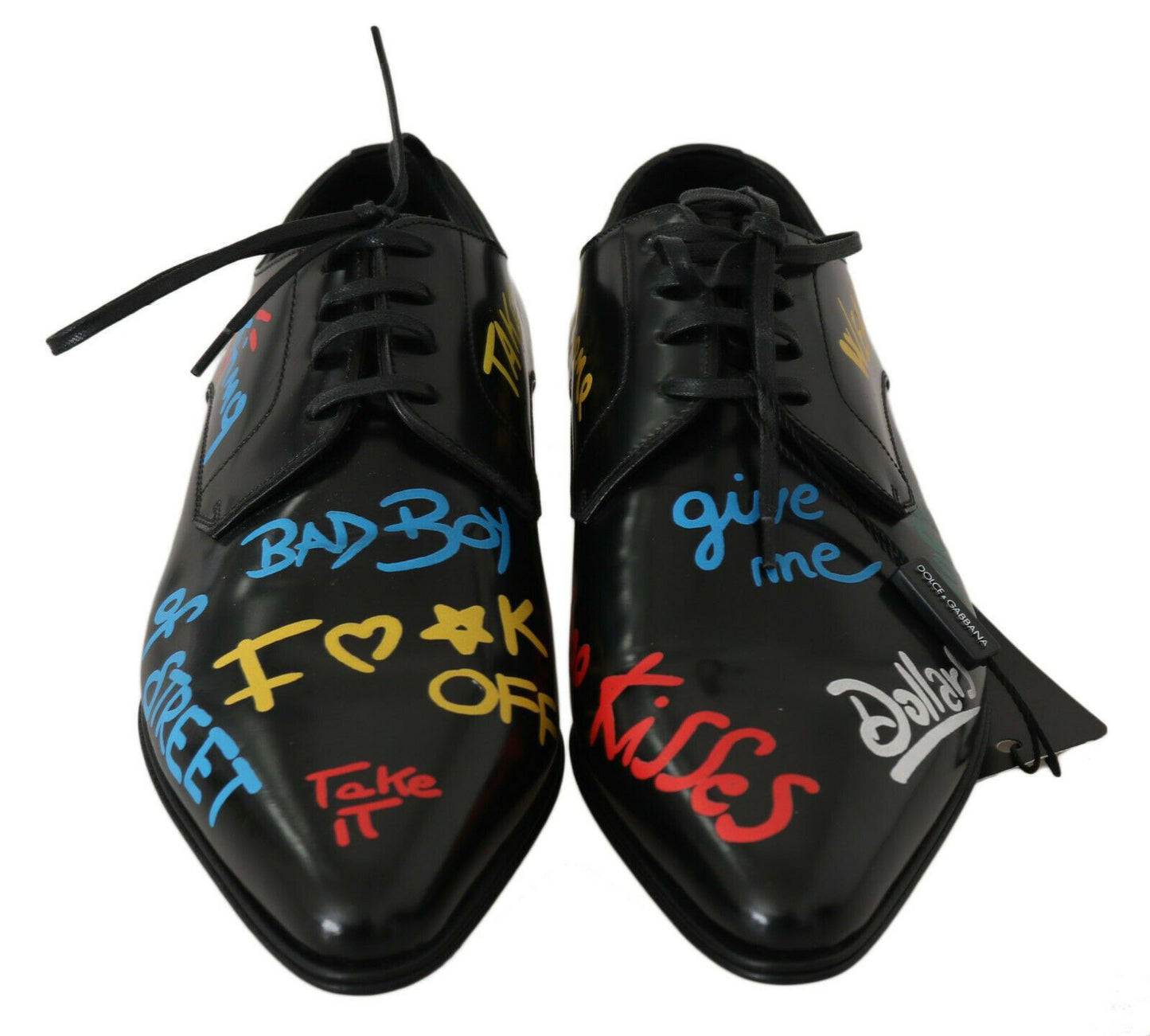 Exclusive Handpainted Black Leather Derby Shoes