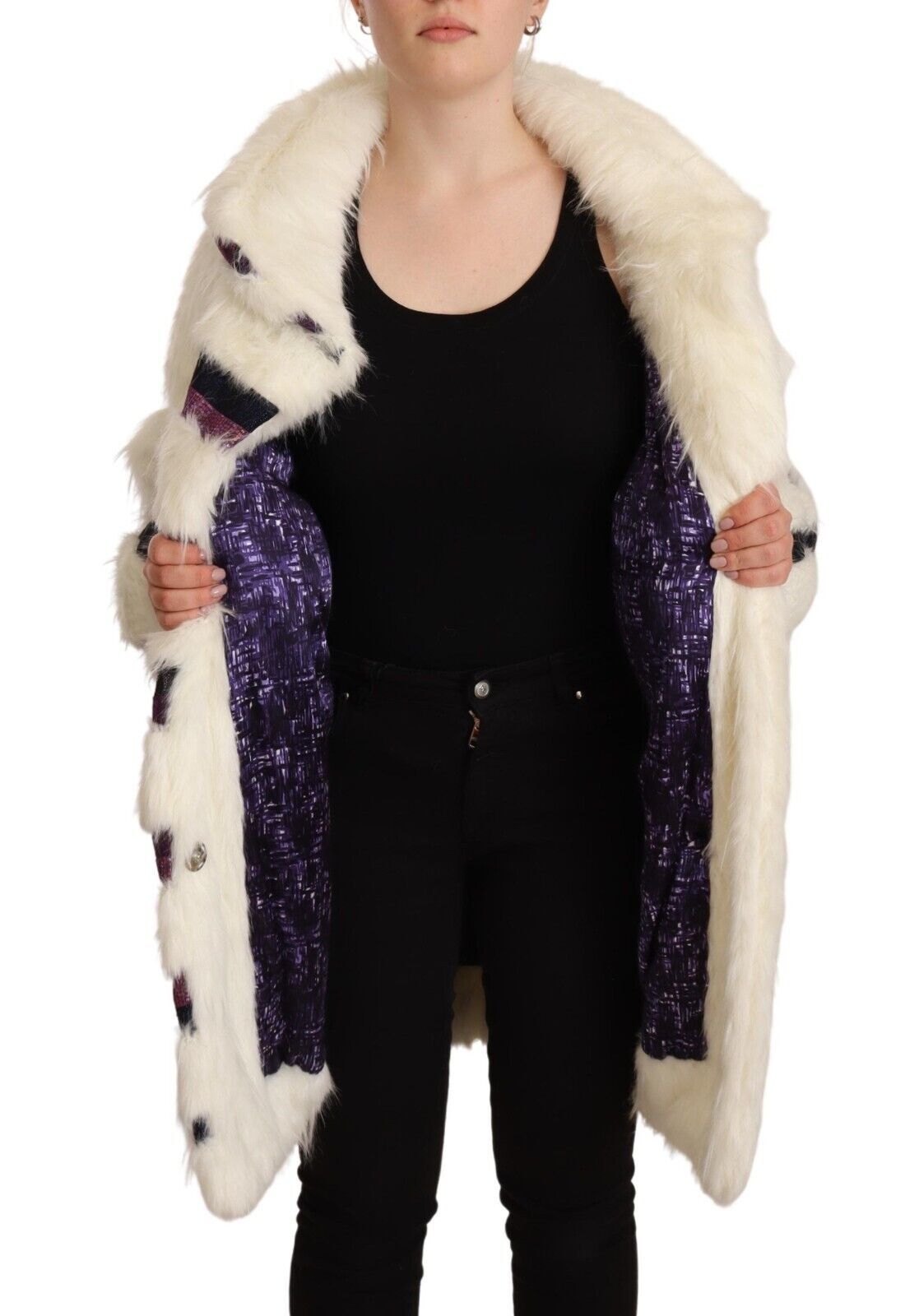 Elegant White Fur Overcoat Jacket