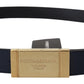 Elegant Blue Leather Belt with Metal Buckle