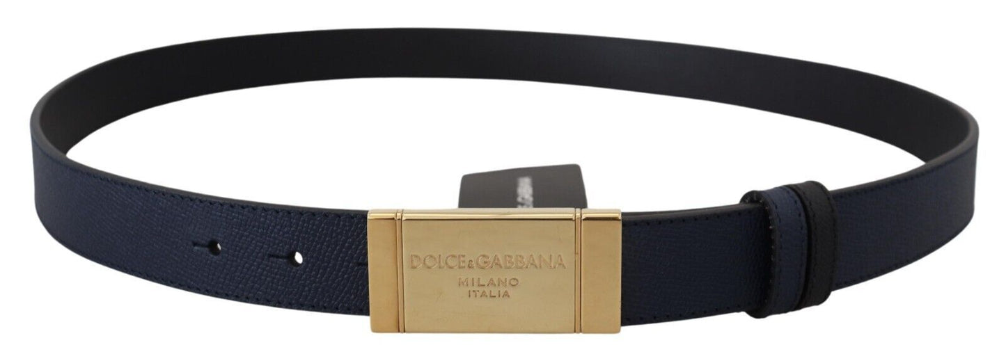 Elegant Blue Leather Belt with Metal Buckle