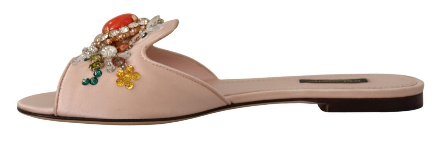 Crystal-Embellished Leather Slide Flats