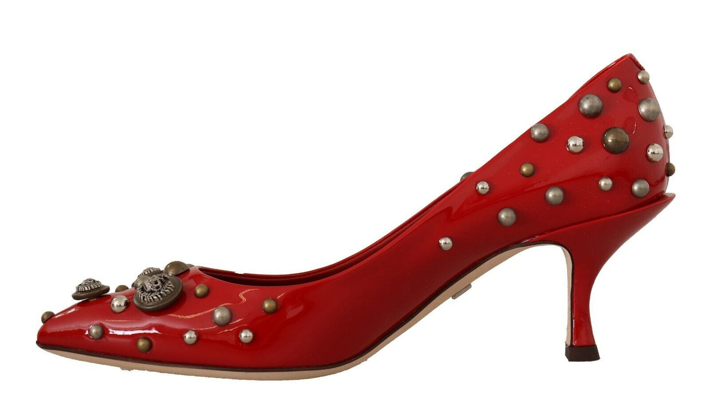 Radiant Red Patent Leather Pumps with Stud Accents