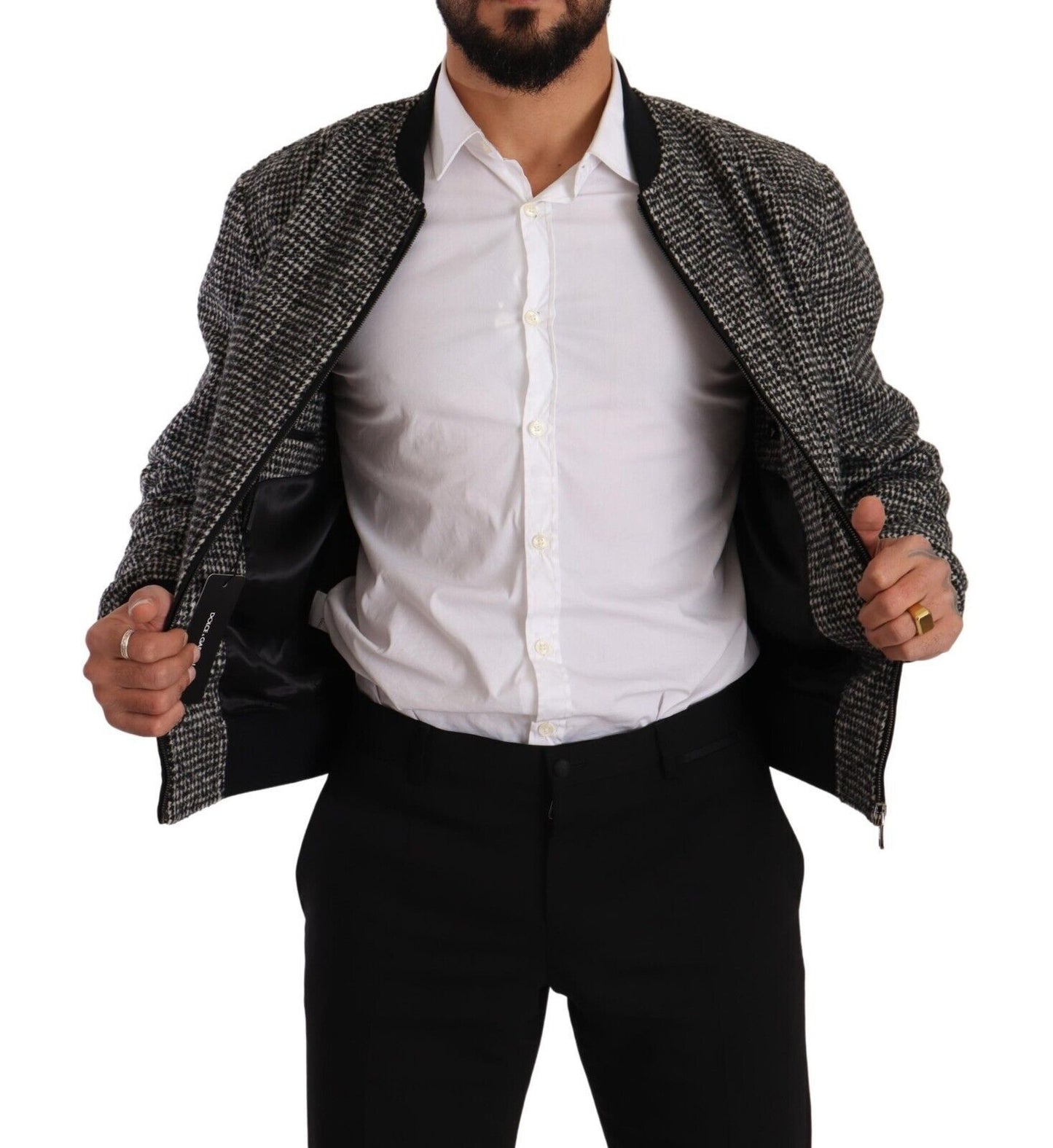 Elegant Houndstooth Bomber Jacket