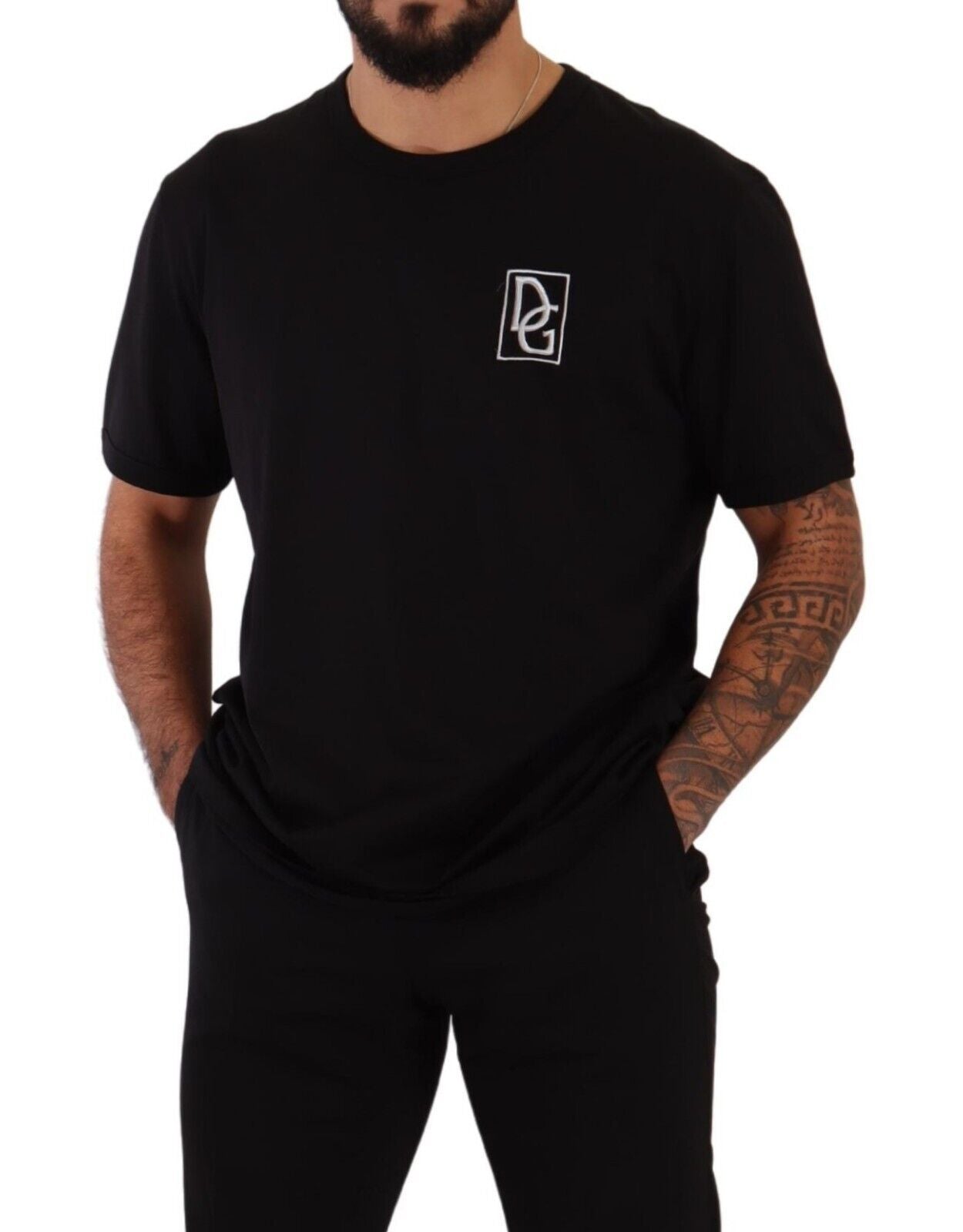 Elegant Black Logo Embroidered Cotton Tee