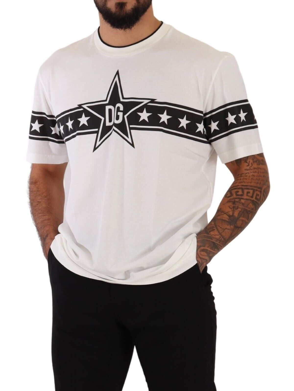 Stellar White Crew Neck Tee with Logo Detail