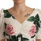 White Roses Print Stretch Silk Pleated Dress