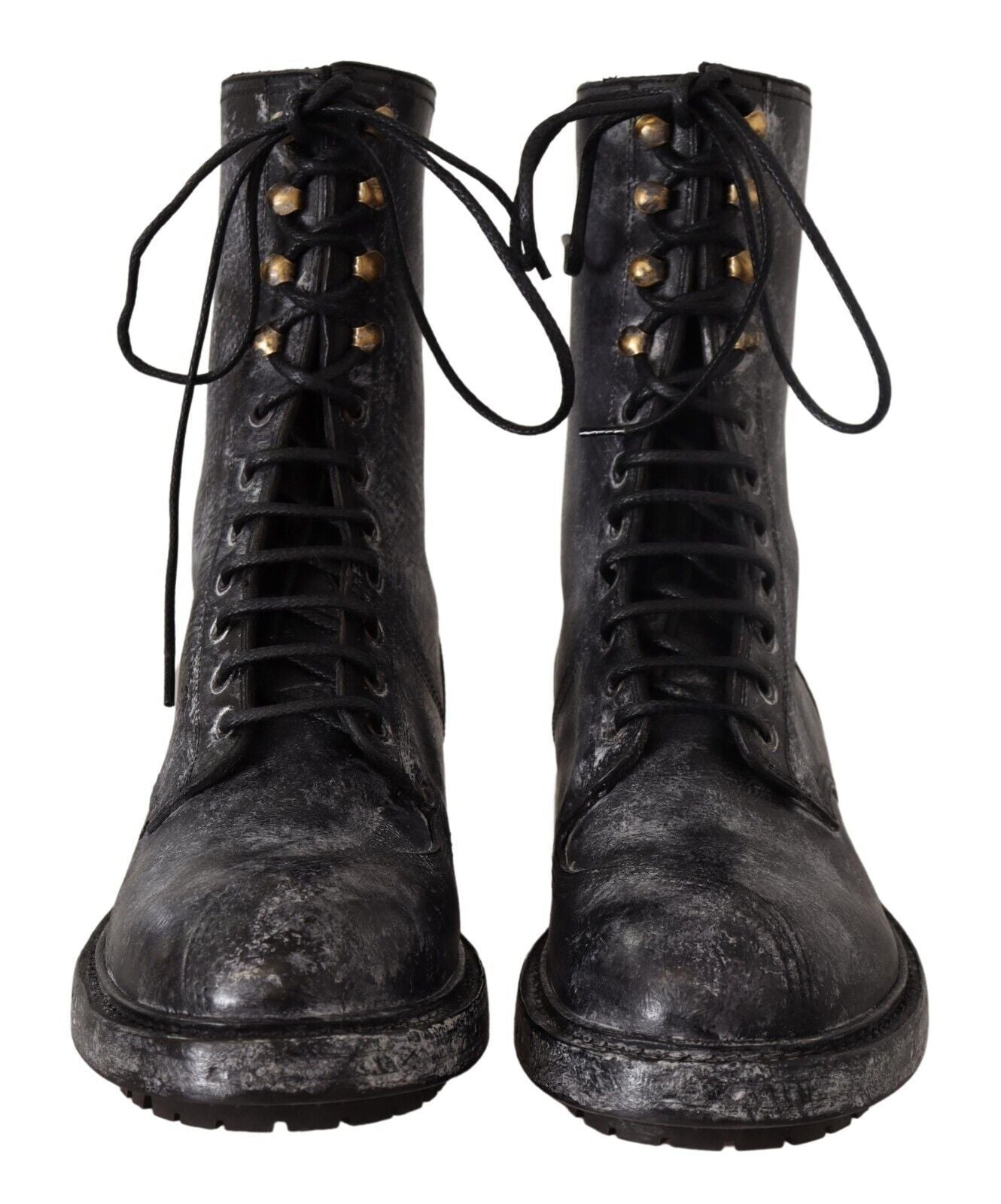 Exclusive Leather Combat Boots in Black & Grey