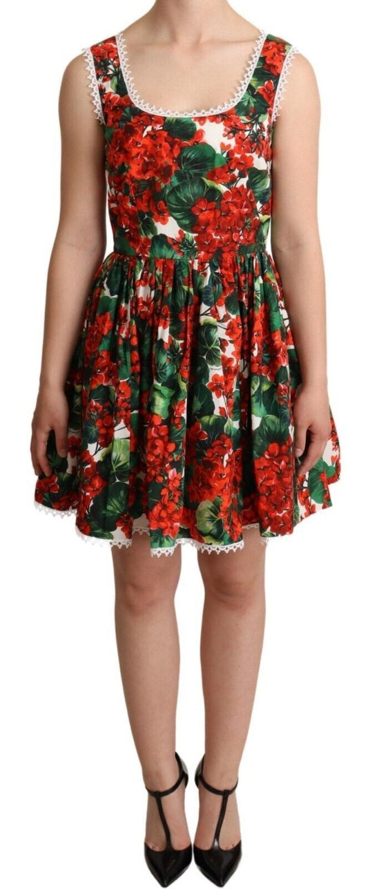 Red Floral Mini Dress with Zipper Closure