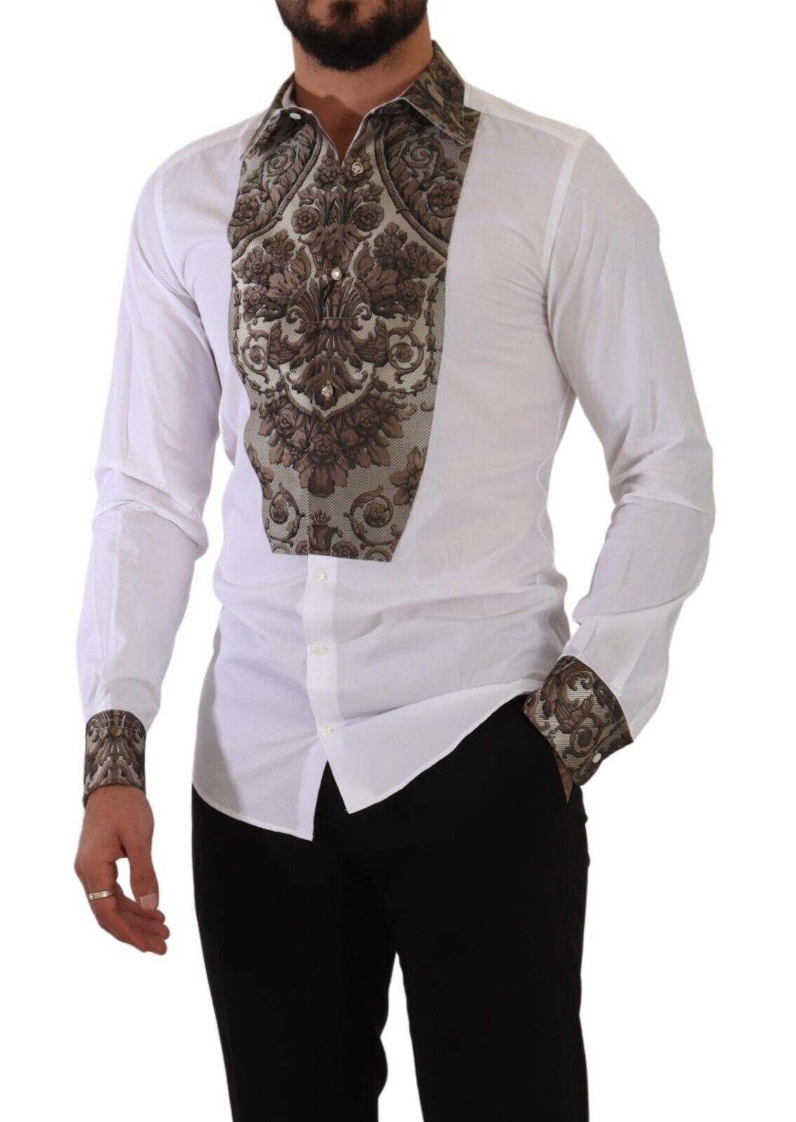 Elegant White Jacquard Dress Shirt