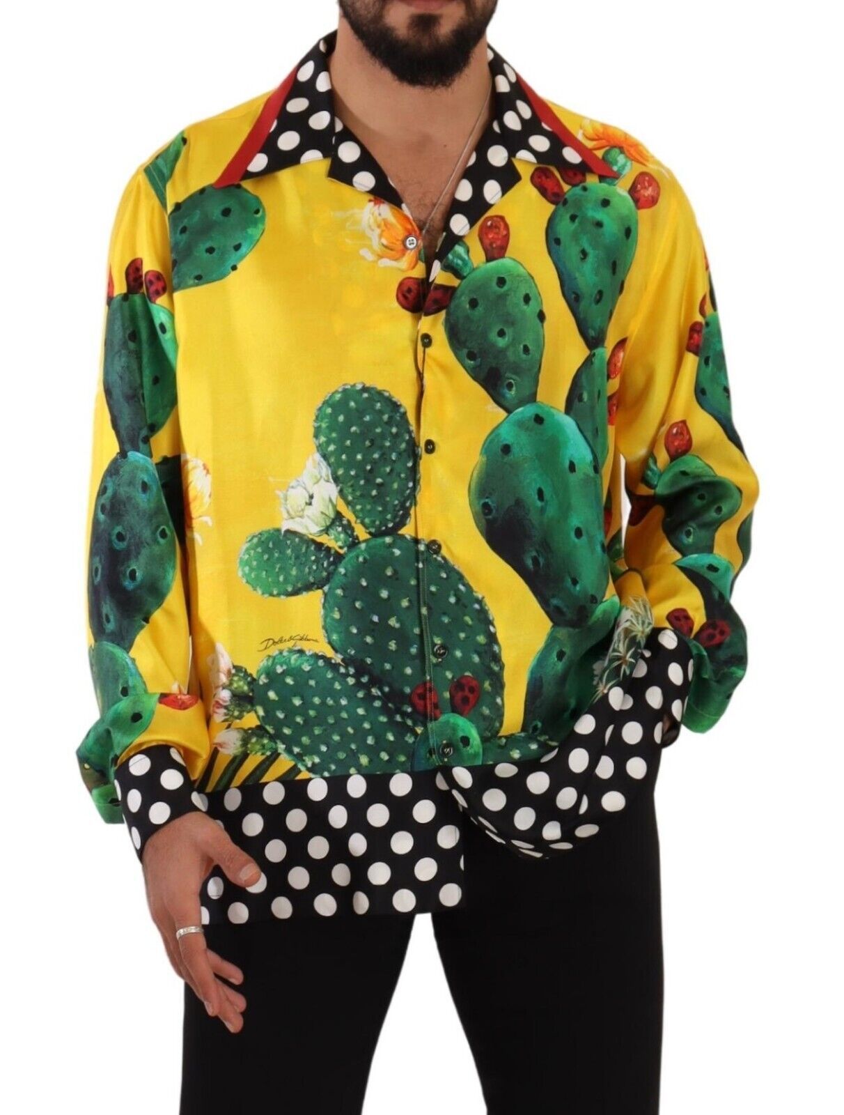 Multicolor Silk Oversize Cactus Print Shirt