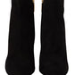Black Suede Leather Crystal Heels Boots Shoes